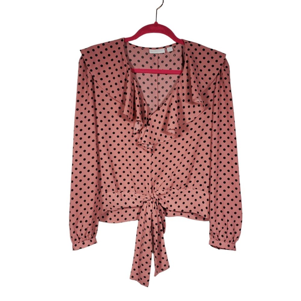 New York & Company Women's Size Small Pink w/ Black Polkadots Blouse